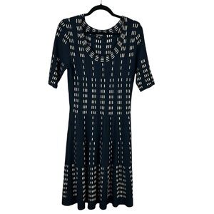 Roz & Ali Ribbed Stretch Short Sleeve Soft Knit Sweater Dress Medium Navy Blue
